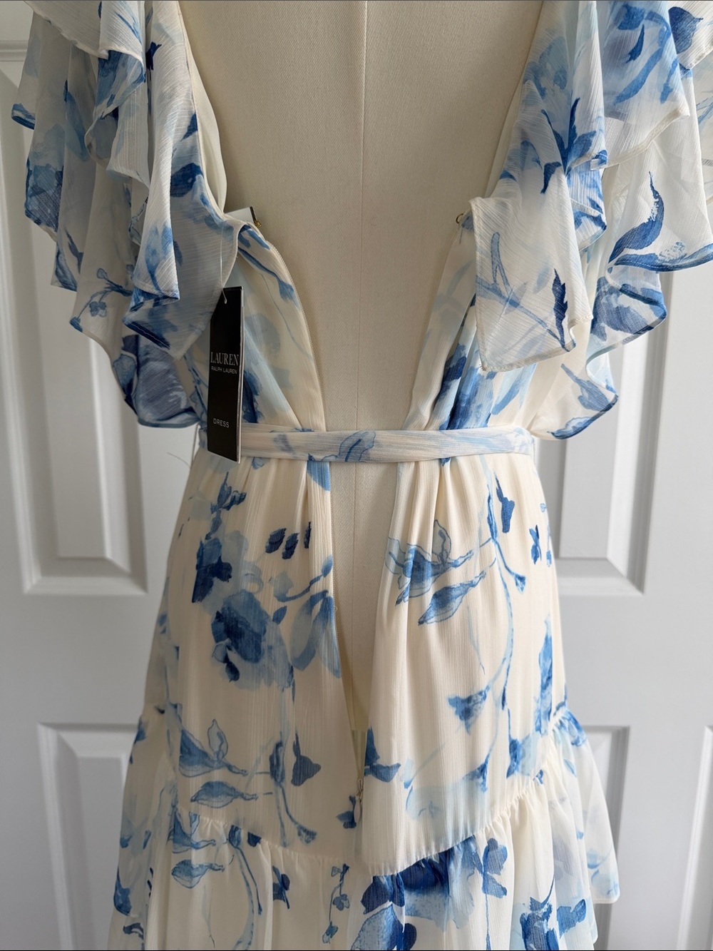 NET Ralph Lauren Floral Crinkle Georgette Tiered Wedding Guest Dress Size 16 - Picture 11 of 17